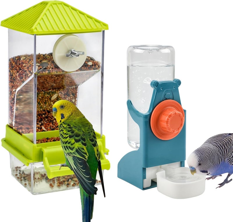 Rypet No Mess Bird Water Feeder Dispenser Set Automatic Bird Feeder for Cage Transparent Food Container for Cage Acrylic Parrot Seed Feeders Accessories for Small Birds Parrot Cockatoo Canary - Image 1